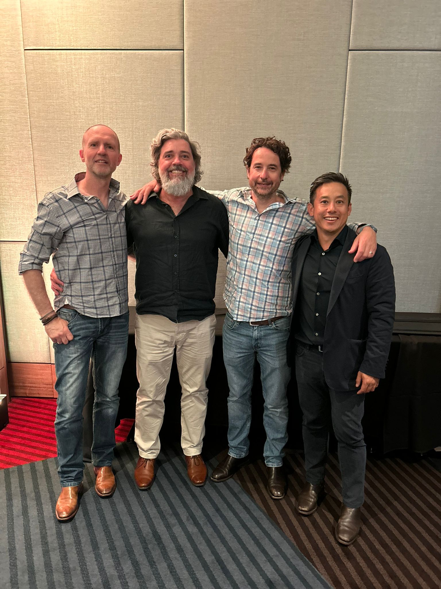 One Grey haired athlete and three hangers on!